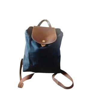 Longchamp Le Pliage Backpack Black Nylon Leather Trim Adjustable Straps